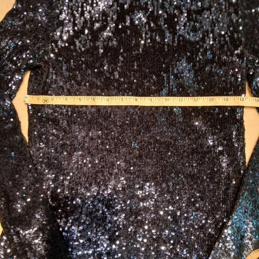 Tory Burch Sequin Dress Navy Size S/P Long Sleeve Midi Length Knit
